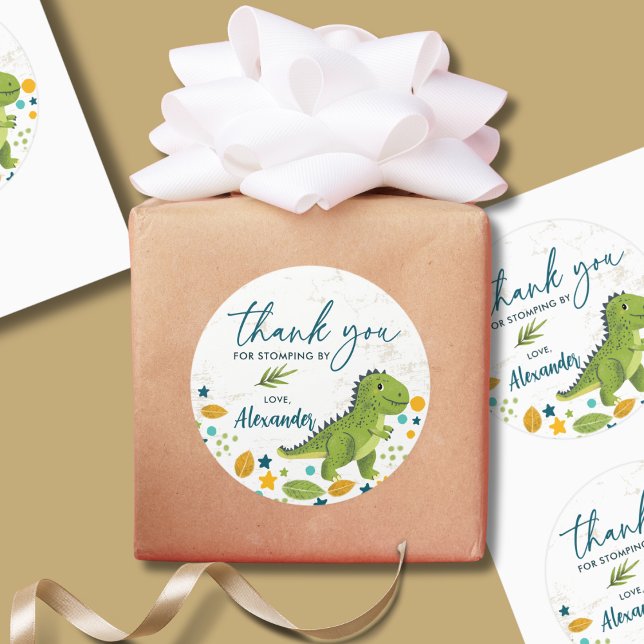 Thank You Stomping T Rex Dinosaur Birthday Classic Round Sticker (Creator Uploaded)