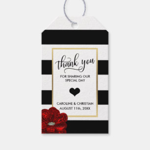 THANK YOU Stripes White Red ROSE Heart Wedding Gift Tags