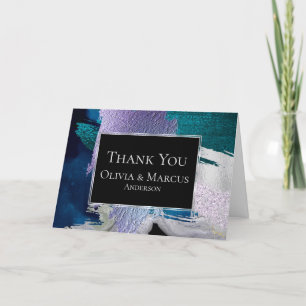 Thank You   Stunning Black Silver Teal Lilac Paint Card