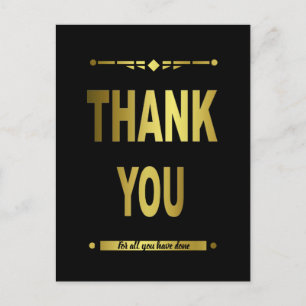 Thank You Stylish Black Gold Typography Postcard