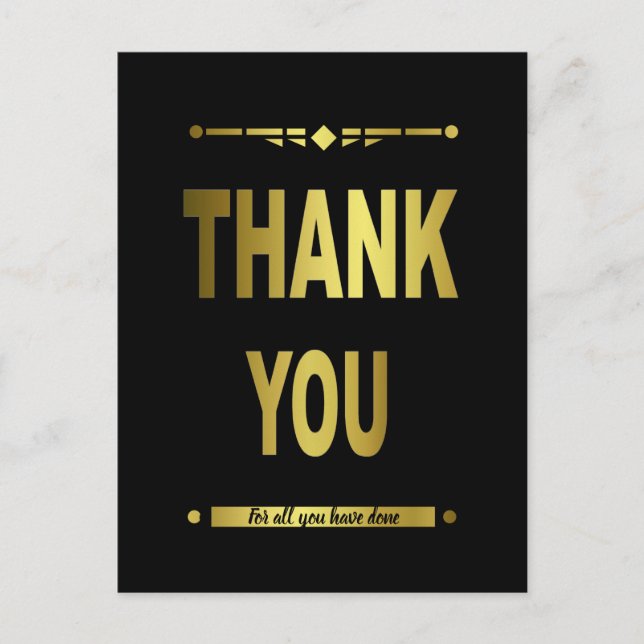 Thank You Stylish Black Gold Typography Postcard (Front)