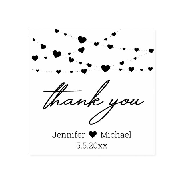 thank you stylish handwriting hearts wedding rubber stamp (Imprint)