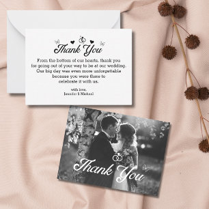 thank you stylish script black&white photo wedding card