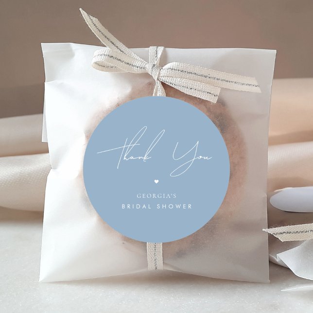 Thank You Stylish Something Blue Bridal Shower Classic Round Sticker (Creator Uploaded)