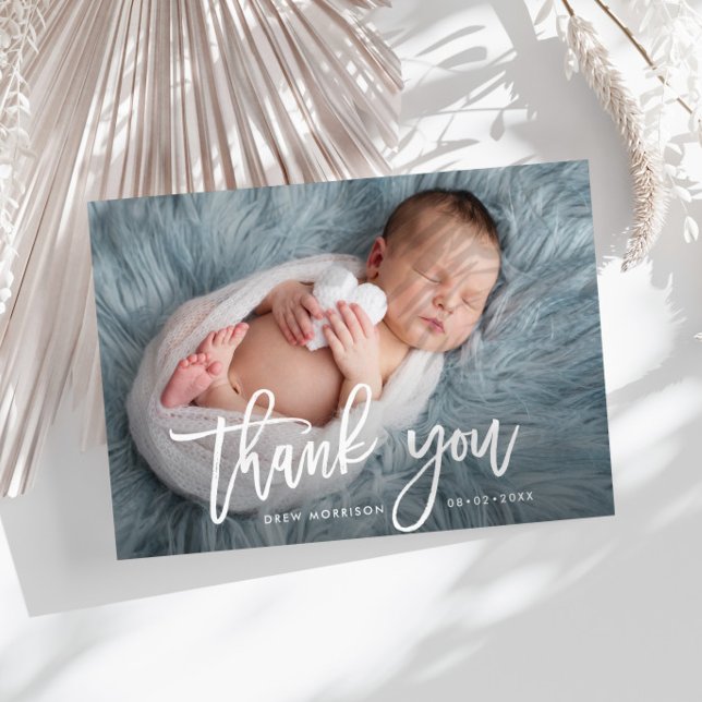 THANK YOU | Stylish typography birth announcement Postcard (Creator Uploaded)