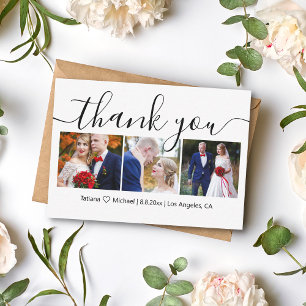 thank you stylish wedding 3 photos collage    card