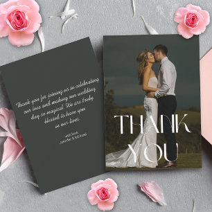 thank you stylish white typography wedding photo   card