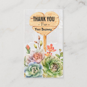 Thank You Succulent Flowers Heart Sign Business Card