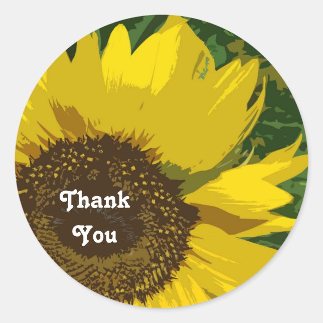 Thank You Sunflower Artistic Bright Yellow Flower Classic Round Sticker (Front)