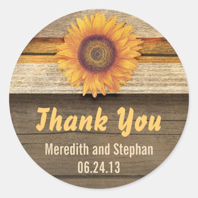 thank you sunflower wedding stickers (Front)