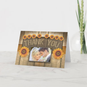 thank you sunflower & wood photo wedding cards