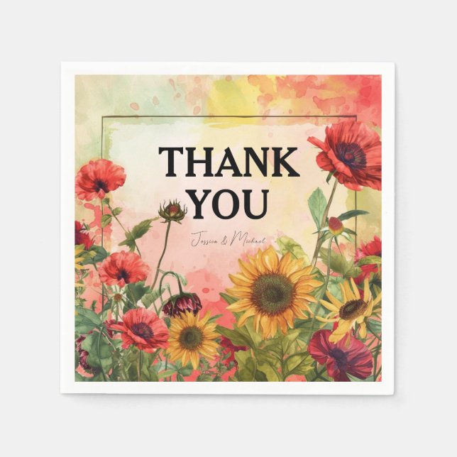 🌻Thank You Sunny Petals & Scarlet Blooms Napkin (Front)