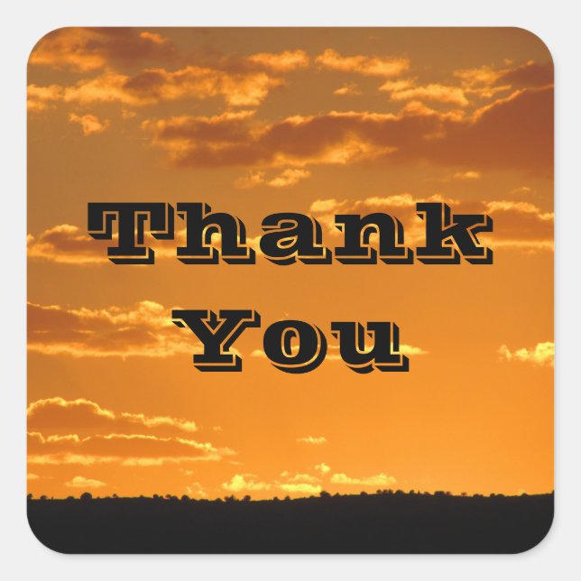 Thank You Sunset Photo Orange Evening Gratitude Square Sticker (Front)