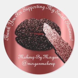 Thank You Support Small Business Makeup Burgundy Classic Round Sticker