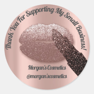 Thank You Support Small Business Makeup Kiss Rose Classic Round Sticker