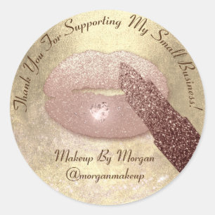 Thank You Support Small Business Makeup Lips Gold Classic Round Sticker