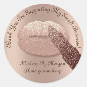 Thank You Support Small Business Makeup Rose Lips Classic Round Sticker