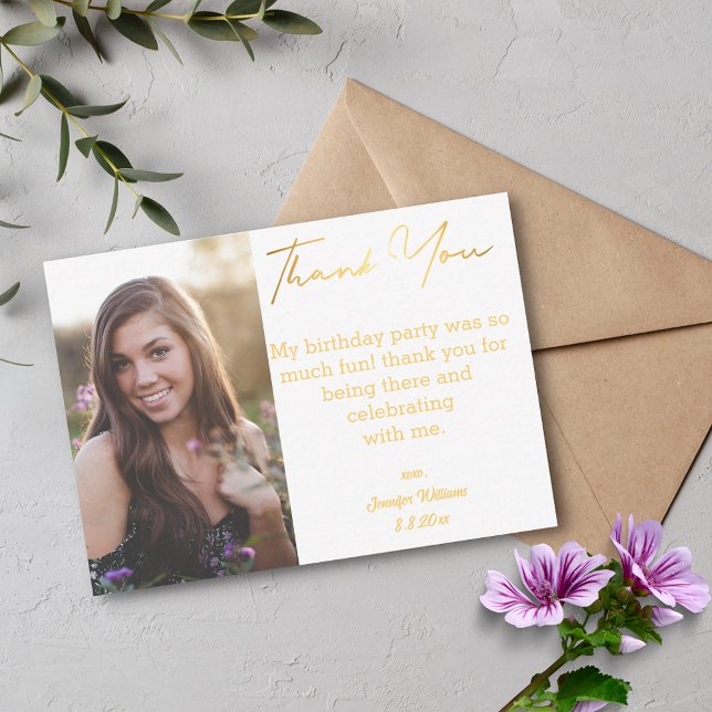 thank you sweet 16 birthday gold photo card (Creator Uploaded)