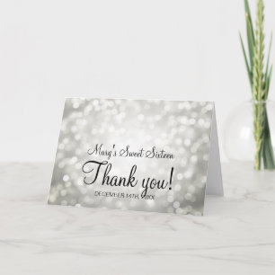 Thank You Sweet 16 Birthday Silver Glitter Lights Card