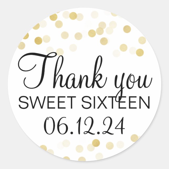 Thank You Sweet 16 Faux Gold Foil Glitter Lights Classic Round Sticker (Front)