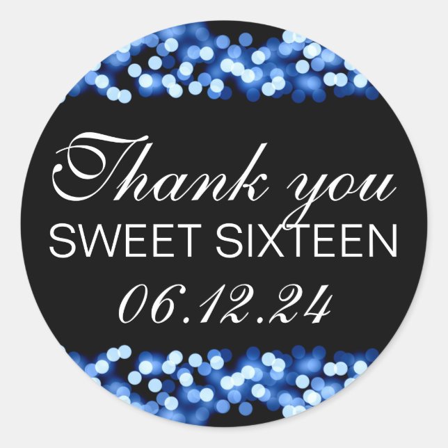 Thank You Sweet 16 Hollywood Glam Blue Classic Round Sticker (Front)