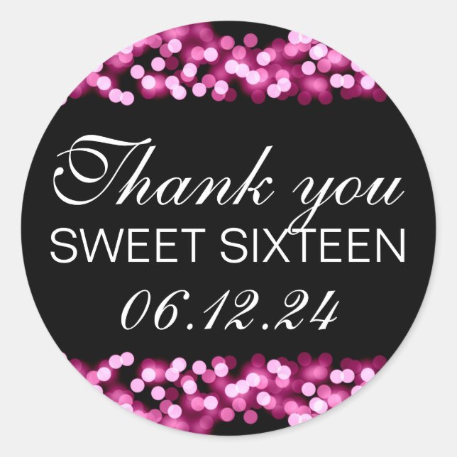Thank You Sweet 16 Hollywood Glam Pink Classic Round Sticker (Front)