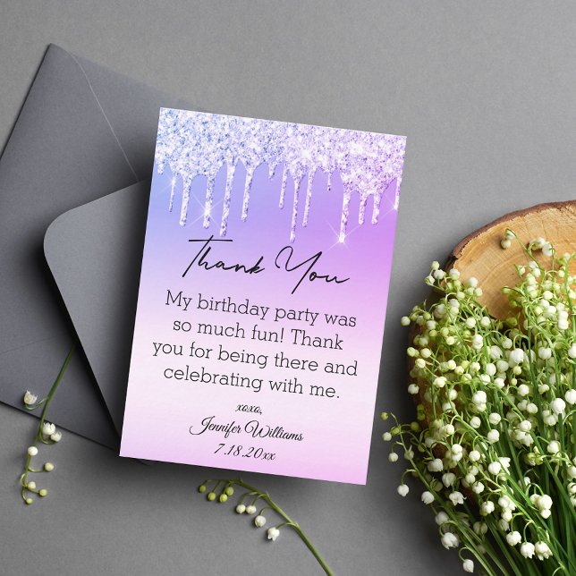 thank you sweet 16 purple dripping glitters modern card (Creator Uploaded)