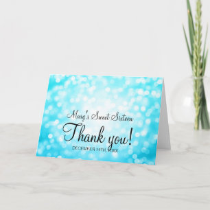 Thank You Sweet 16 Turquoise Glitter Lights Card