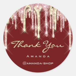 Thank You Sweet 16th Bridal Rose Drip Burgundy Classic Round Sticker