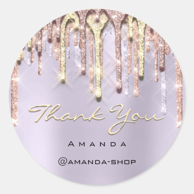 Thank You Sweet 16th Bridal Rose Drips Lavender Classic Round Sticker (Front)