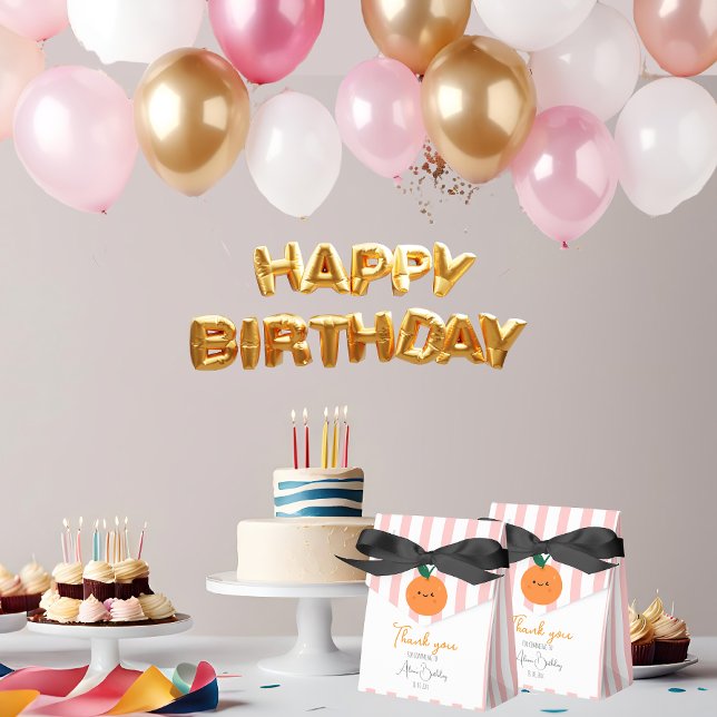 Thank you Sweet pinky stripes smiling orange Favour Box (Creator Uploaded)