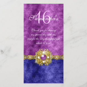 "thank you" "sweet sixteen" purple blue gems thank you card