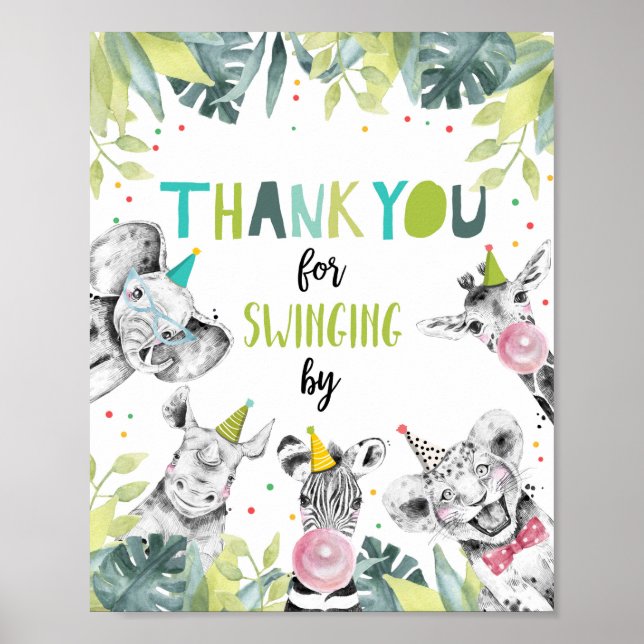 Thank You Swinging By Safari Boy Birthday Sign (Front)