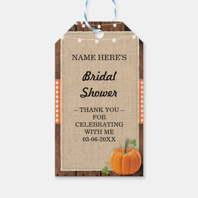 Thank you Tag Burlap Wood Pumpkin Bridal Shower (Front)