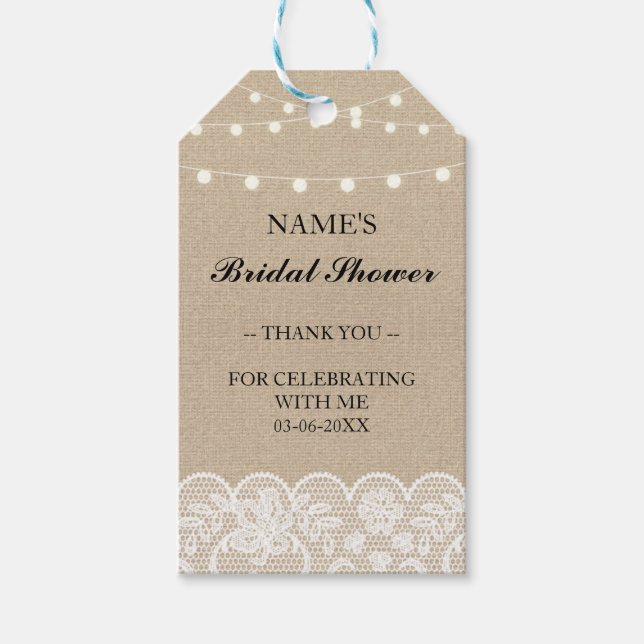 Thank you Tag Favour Burlap Lace Bridal Shower (Front)