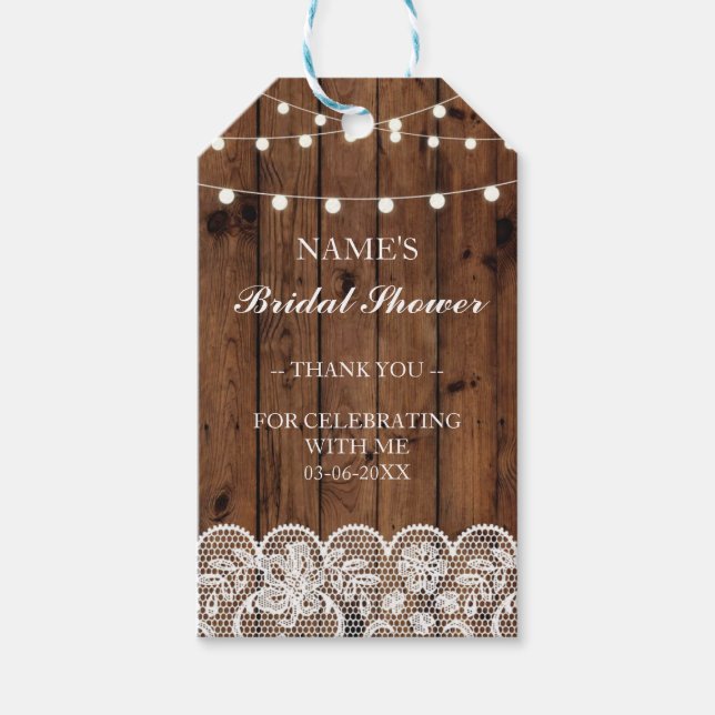 Thank you Tag Favour Wood Lace Bridal Shower (Front)