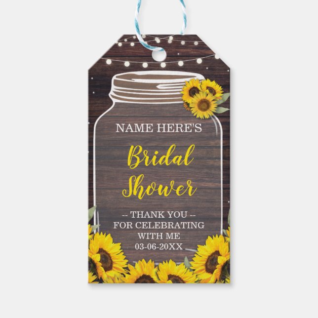 Thank you Tag Jar Sunflower Bridal Shower  Wood (Front)