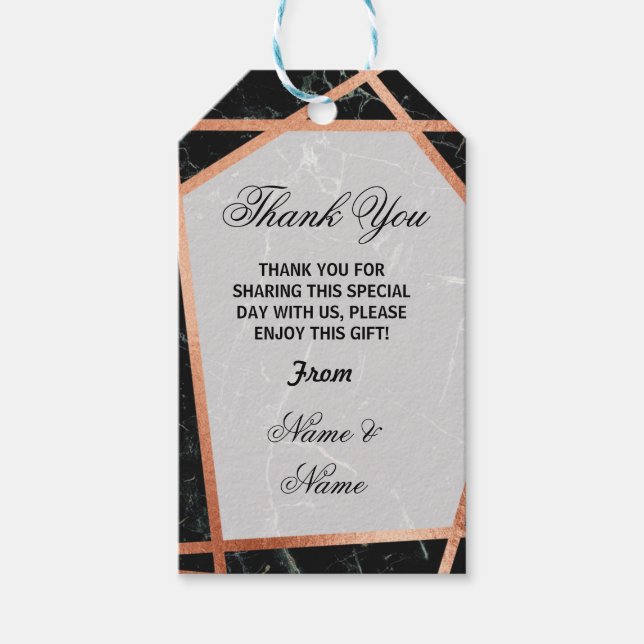 Thank you Tag Marble Favour Rose Gold Wedding (Front)