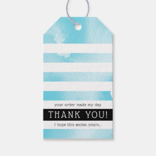 THANK YOU TAG modern stripe aqua blue watercolor