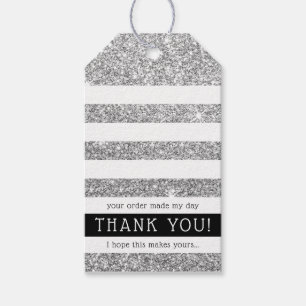 THANK YOU TAG modern stripe luxe silver glitter