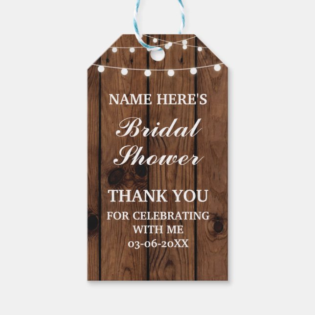 Thank you Tag Rustic Elegant Wood Bridal Shower (Front)