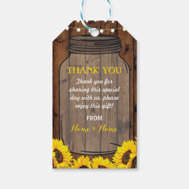 Thank you Tag Sunflower Favour Jar Wood Wedding (Front)