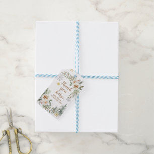 Thank You Tag Winter White Floral Snowflakes