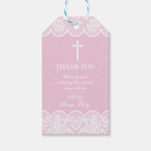 Thank you Tags Favour Pink Lace Cross Religious