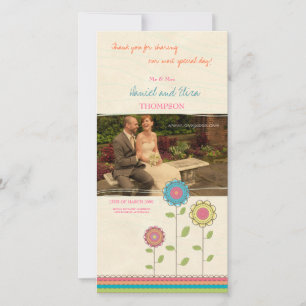 Thank You Tall Rainbow Flowers Wedding Photo Card