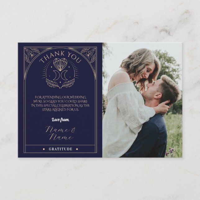 Thank You Tarot Moon Crystals Hearts Wedding Cards (Front)