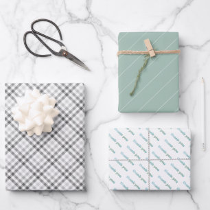 Thank You Tartan Pattern Sage Green Pastel Wrapping Paper Sheet