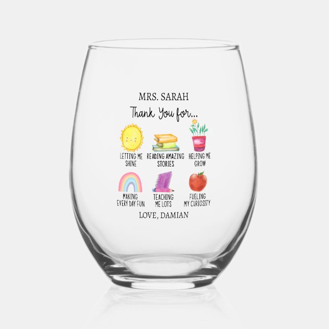 Thank You Teacher Appreciation Gift from Students Stemless Wine Glass (Front)