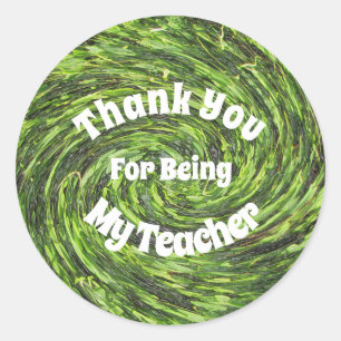 Thank You Teacher Bright Green Spiral Appreciation Classic Round Sticker
