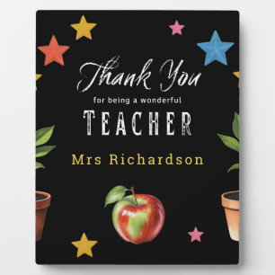 Thank You Teacher Chalkboard Apple Personalised Plaque
